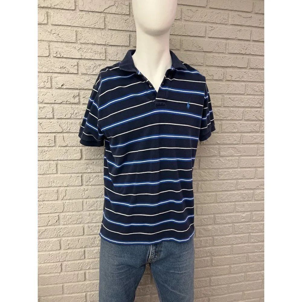 Ralph Lauren Men Blue Striped Polo Shirt Size L